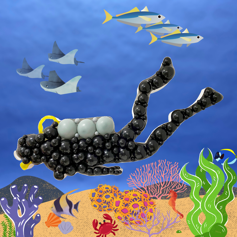 scuba diver balloon mosaic nikoloon frame birthday decoration sea creatures under the water