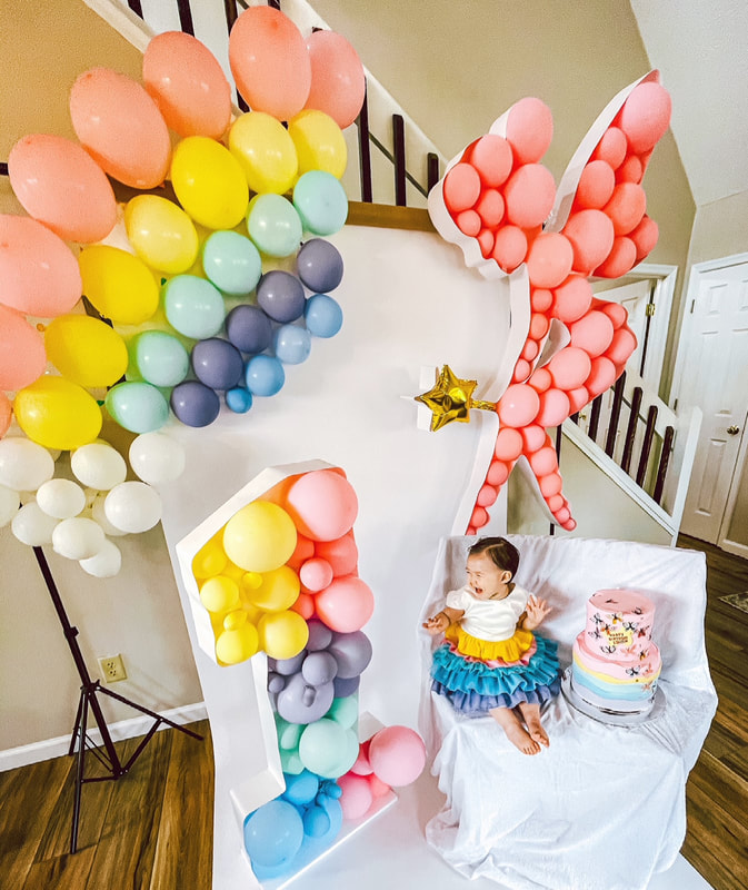 first birthday balloon mosaic party celebration baby girl nikoloon frame
